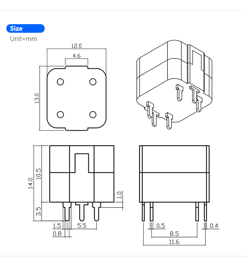 多方向滚珠开关 BL-3FA 规格尺寸图