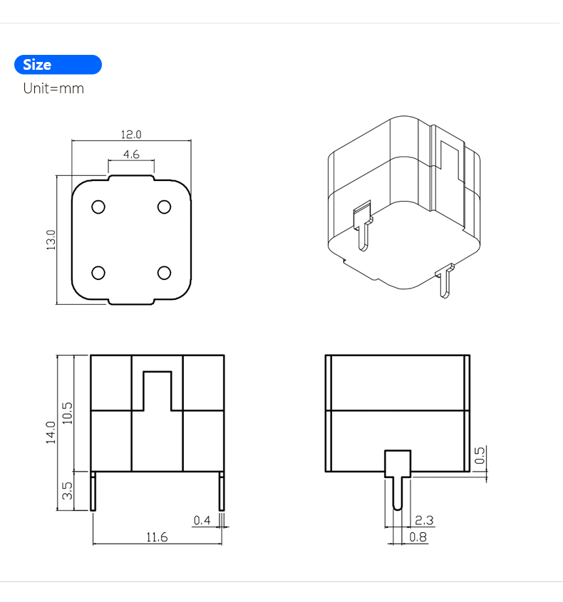 多方向滚珠开关 BL-1F 规格尺寸图