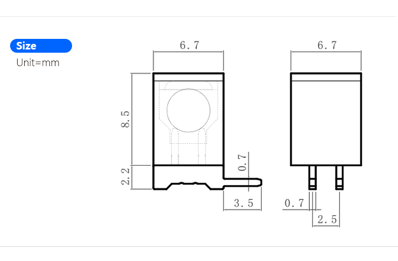 滚珠型倾斜感应开关 BL-668F-45 规格尺寸图